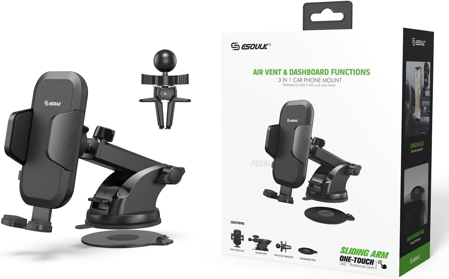 Esoulk EH42 2in1 Air Vent & Dashboard Card Phone Mount (BLACK)