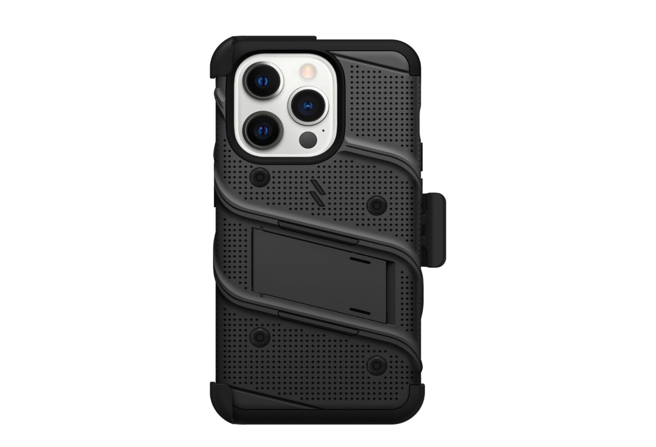 MyBat Pro Antimicrobial Maverick Series w/ MagSafe Case with Holster and Tempered Glass for Apple iPhone 15 Pro Max (6.7) - Black / Black