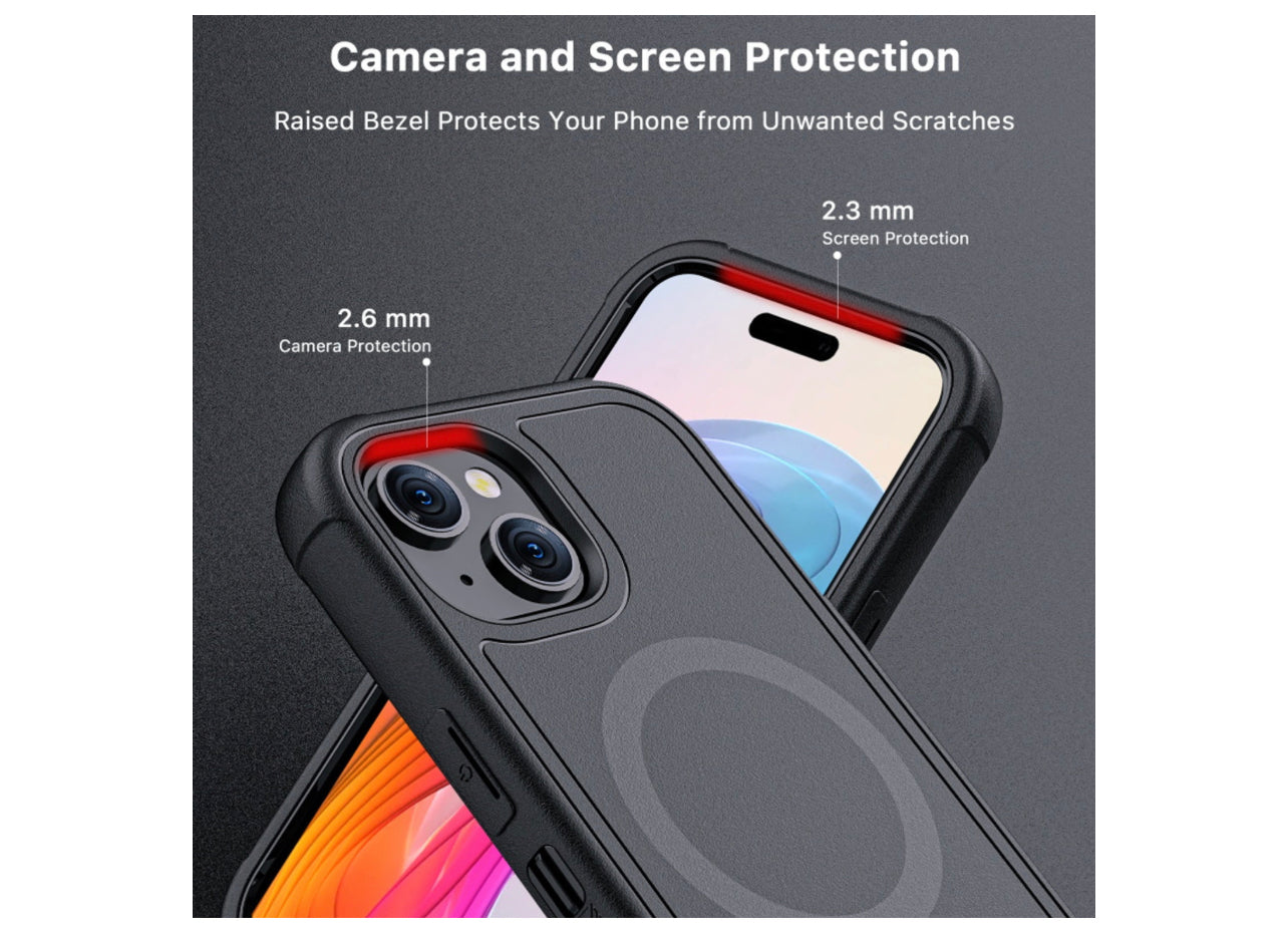 MyBat Pro Antimicrobial Maverick Series w/ MagSafe Case with Holster and Tempered Glass for Apple iPhone 15 (6.1) - Black / Black