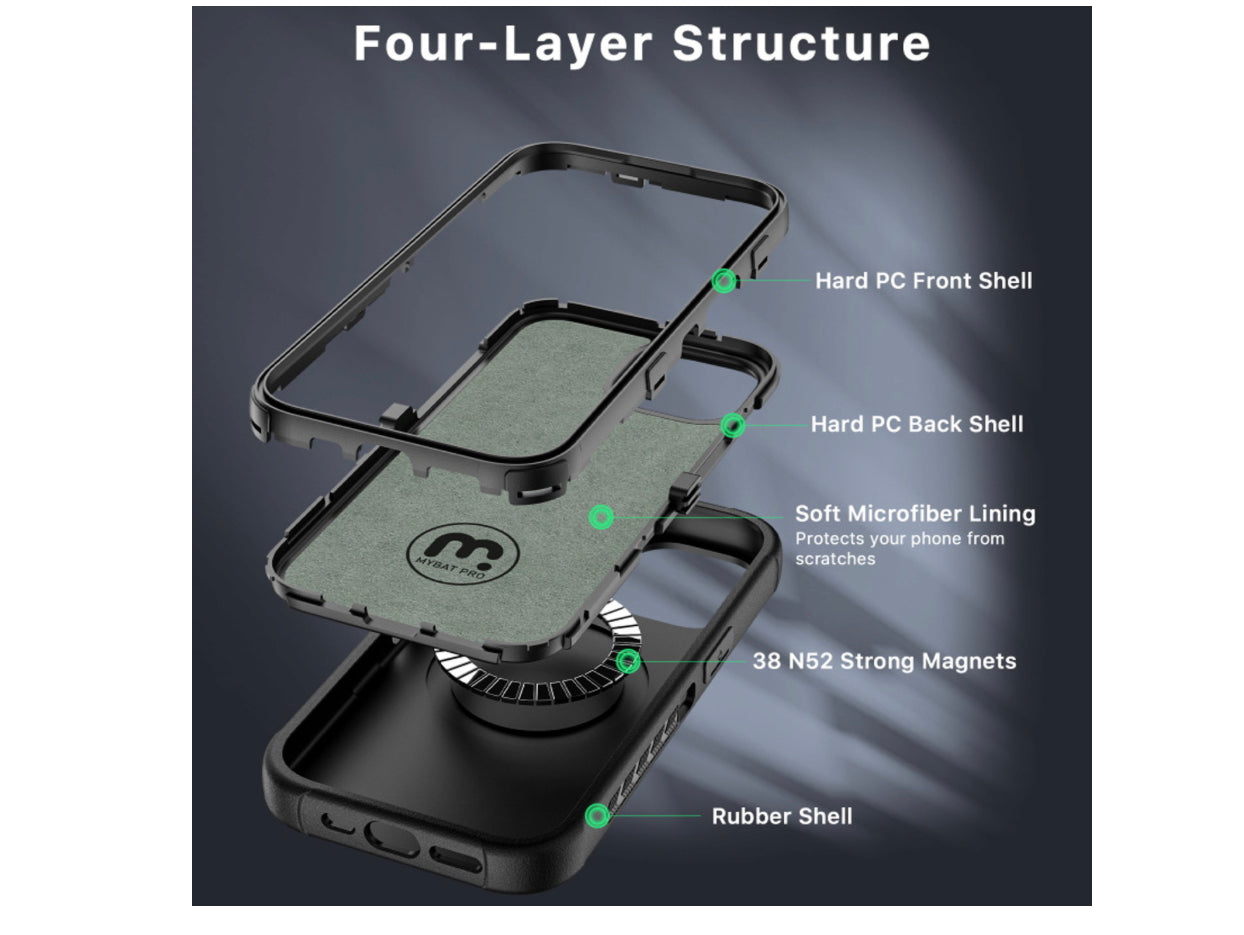 MyBat Pro Antimicrobial Maverick Series w/ MagSafe Case with Holster and Tempered Glass for Apple iPhone 15 (6.1) - Black / Black