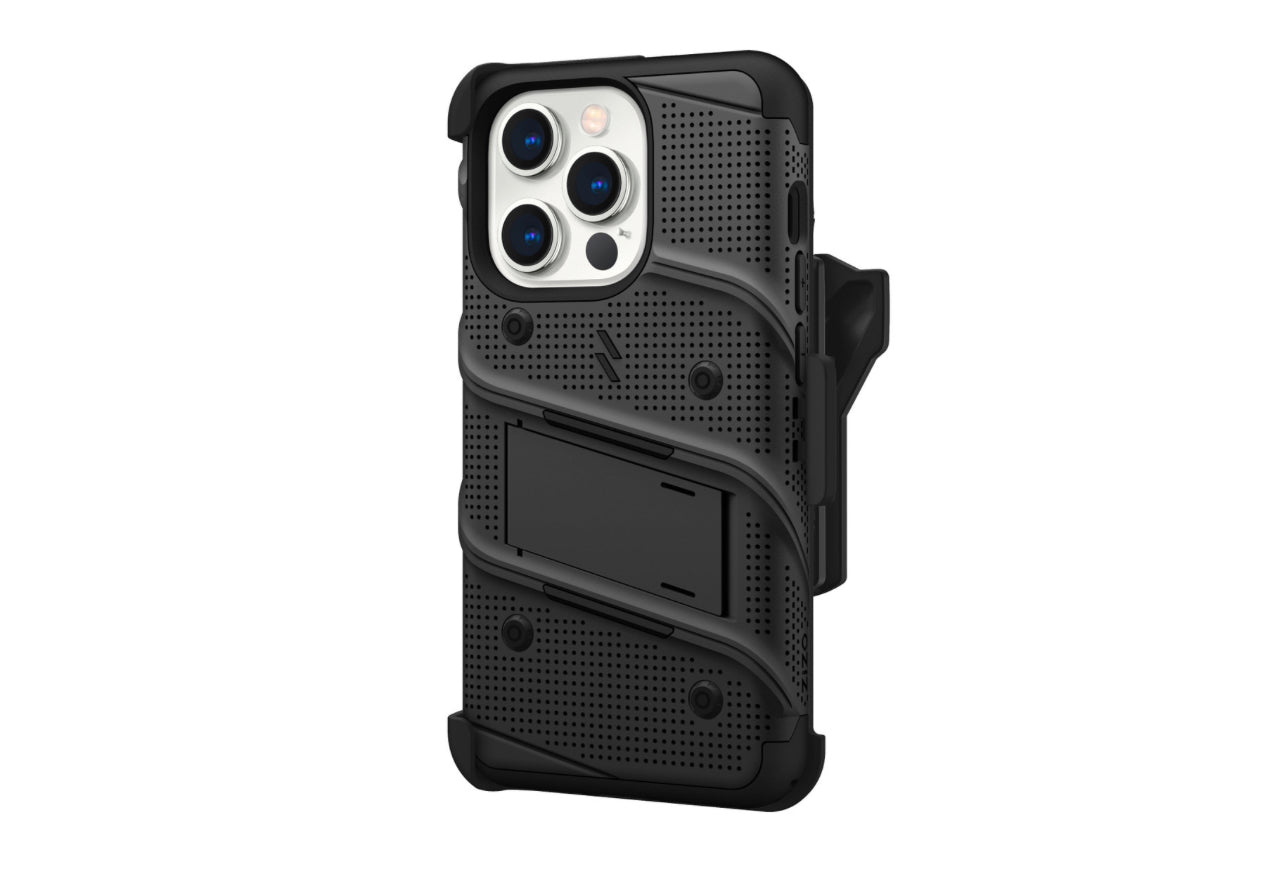 MyBat Pro Antimicrobial Maverick Series w/ MagSafe Case with Holster and Tempered Glass for Apple iPhone 15 Pro Max (6.7) - Black / Black