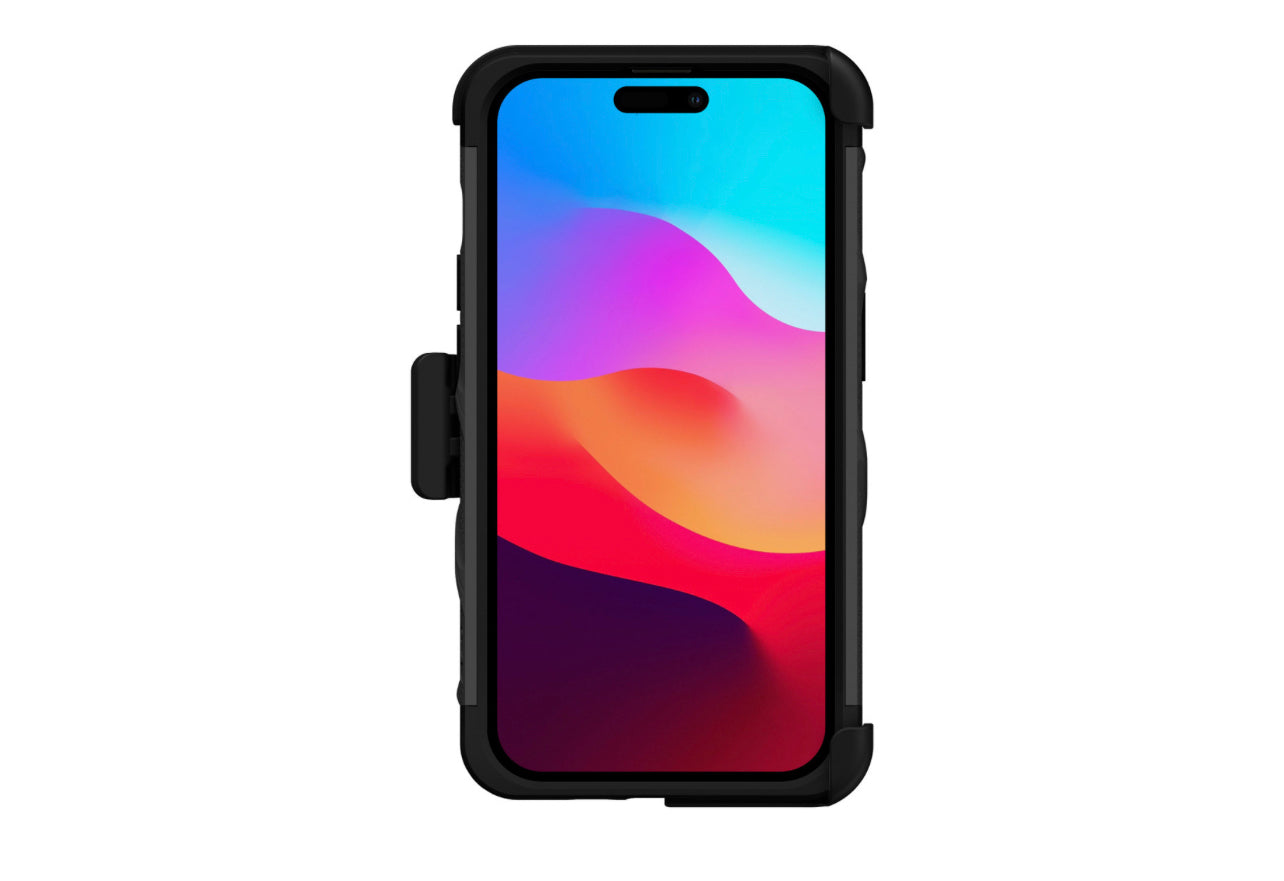 MyBat Pro Antimicrobial Maverick Series w/ MagSafe Case with Holster and Tempered Glass for Apple iPhone 15 Pro Max (6.7) - Black / Black