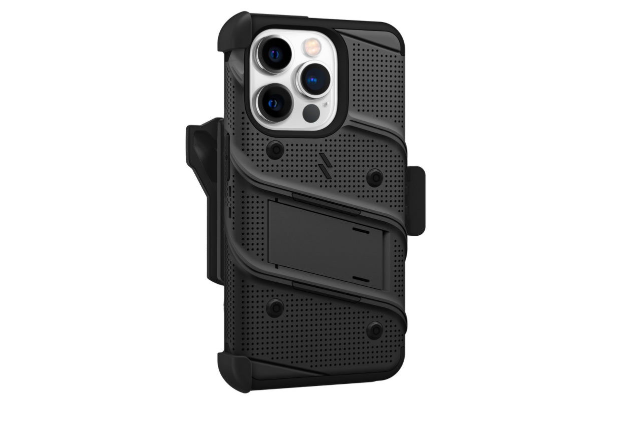 MyBat Pro Antimicrobial Maverick Series w/ MagSafe Case with Holster and Tempered Glass for Apple iPhone 15 Pro Max (6.7) - Black / Black
