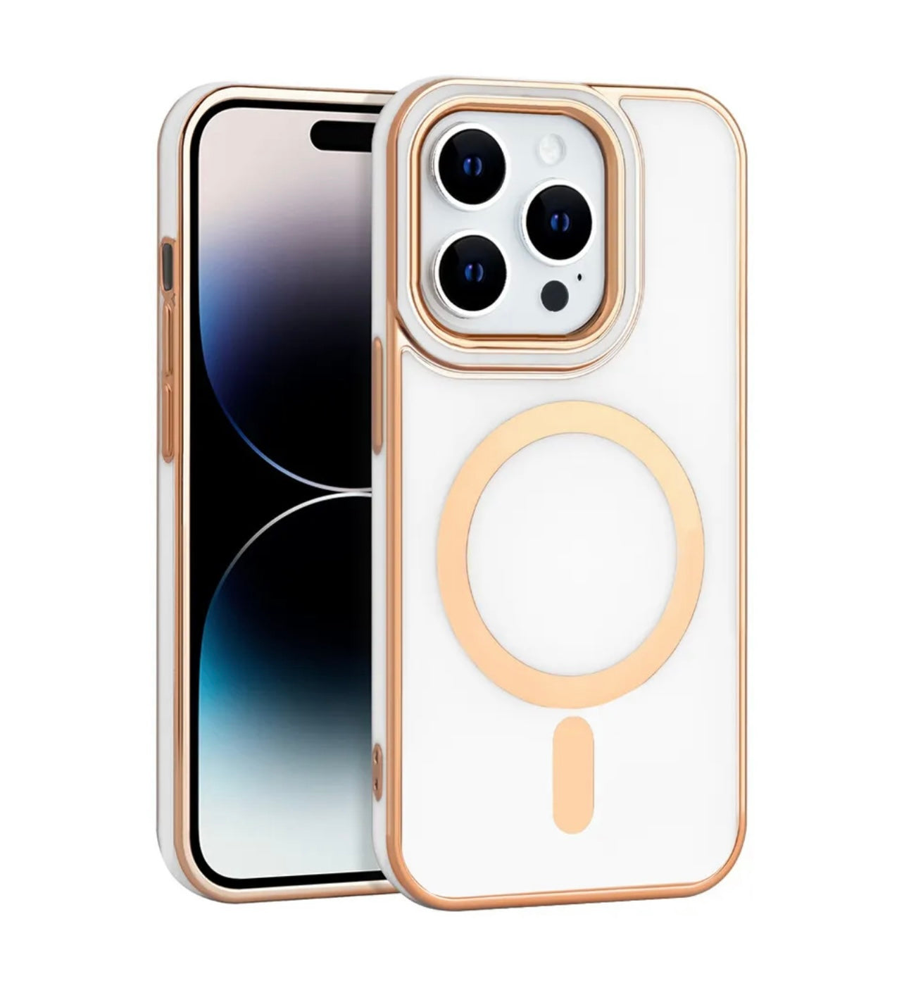 For Apple iPhone 14 Pro Max - TPU Impact Rugged MagSafe Cover Case w/Gold Bumper