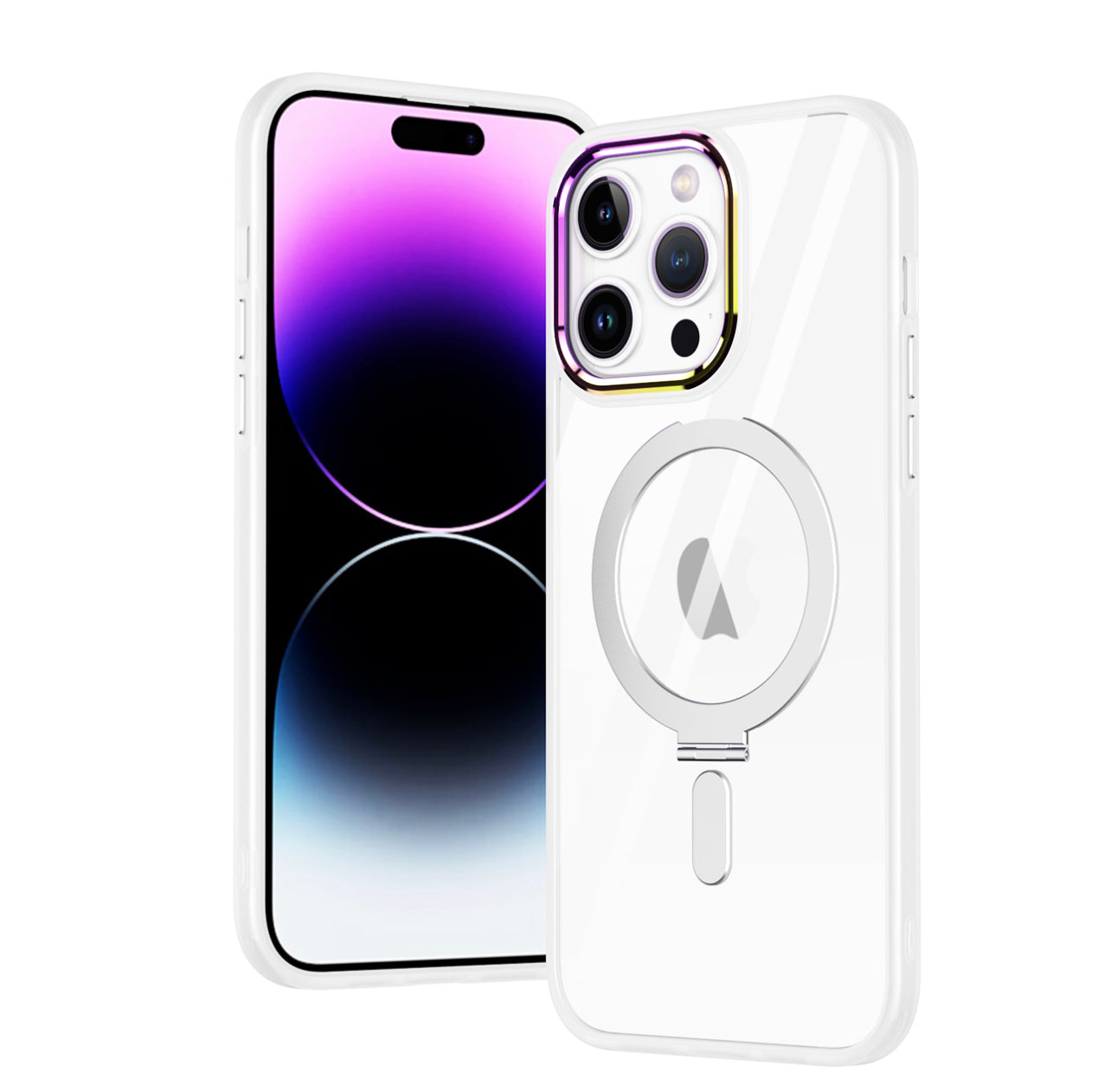 iPhone 14 PRO MAX 6.7" Dazzle Magnetic Ring Stand Alloy Chrome Transparent Hybrid Case Cover - Clear