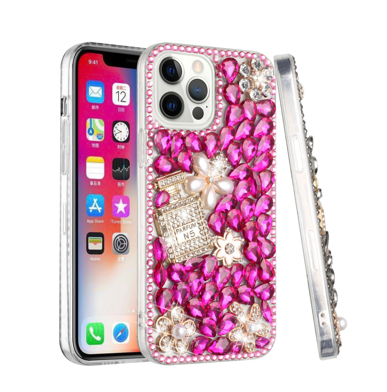 For Apple iPhone 14 PRO MAX 6.7" Full Diamond with Ornaments Case Cover