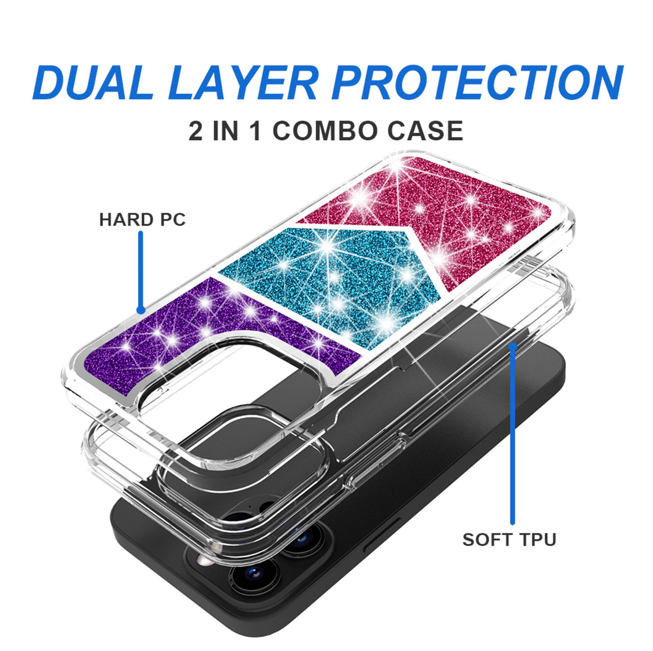 For Apple iPhone 14 PRO MAX 6.7" Sparkle Glitter Hybrid Case Cover