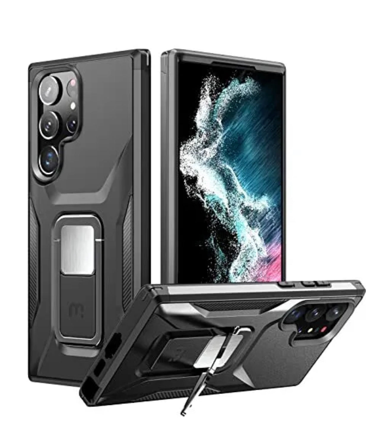 MyBat Pro Antimicrobial Stealth Series (with Stand) for Samsung Galaxy S23 Ultra - Black / Black