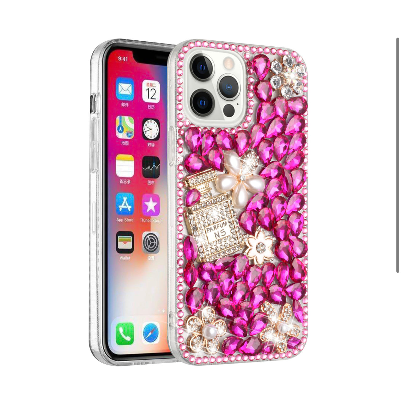 For Apple iPhone 14 PRO MAX 6.7" Full Diamond with Ornaments Case Cover