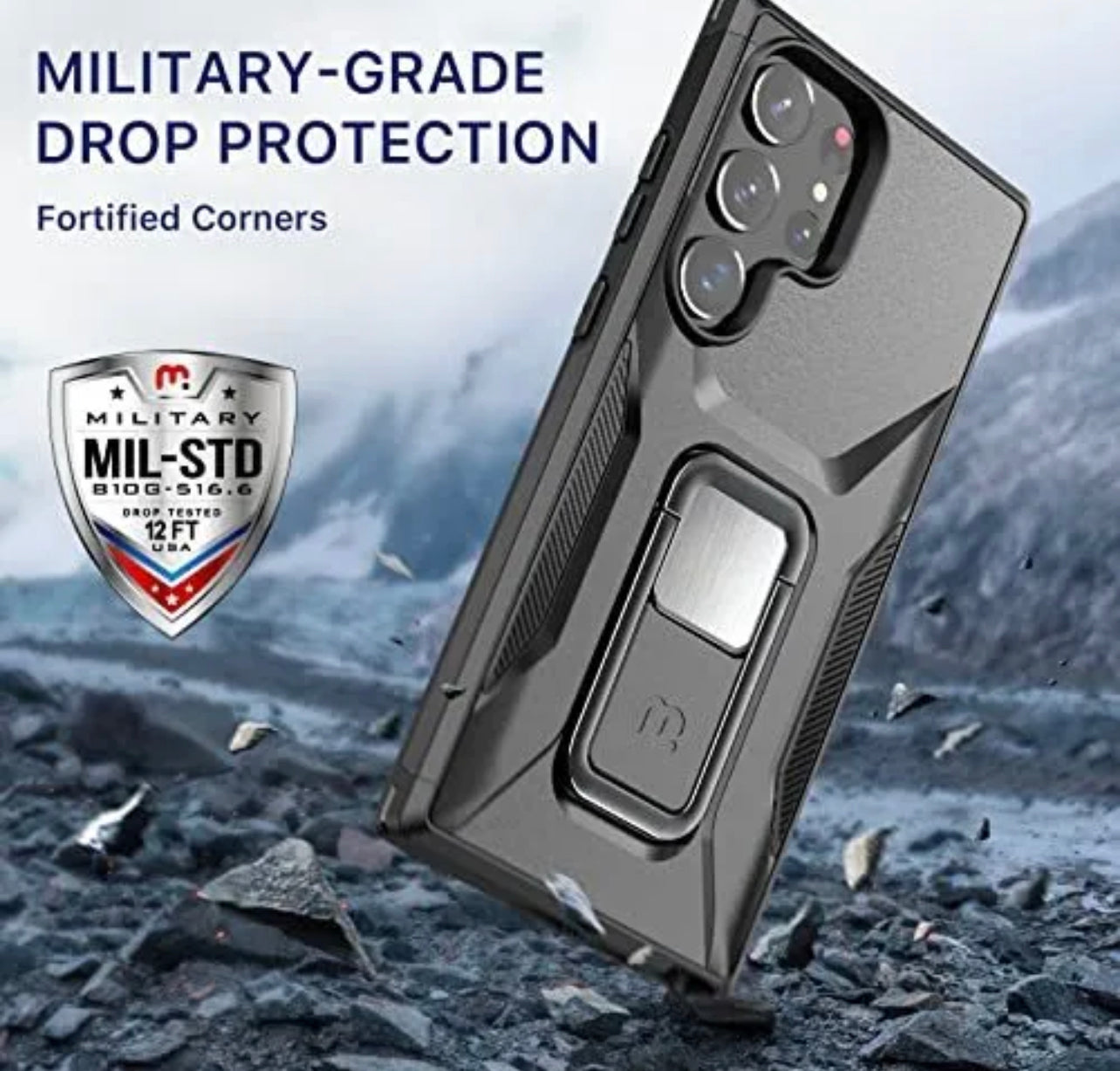 MyBat Pro Antimicrobial Stealth Series (with Stand) for Samsung Galaxy S23 Ultra - Black / Black