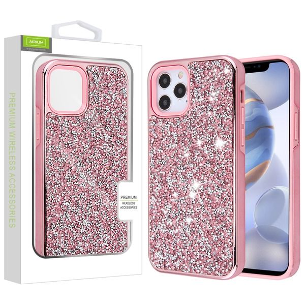 iPhone 12/PRO (6.1) -ENCRUSTED RHINESTONE HYBRID COVER - PINK