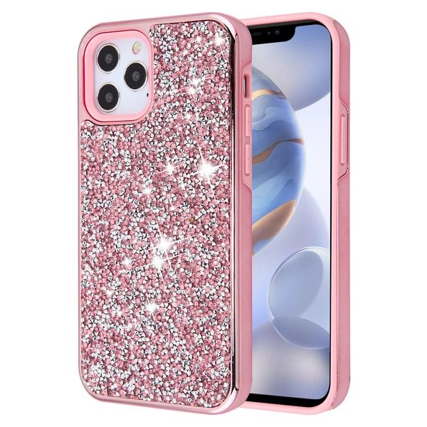iPhone 12/PRO (6.1) -ENCRUSTED RHINESTONE HYBRID COVER - PINK