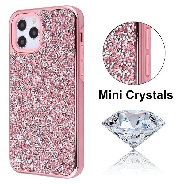 iPhone 12/PRO (6.1) -ENCRUSTED RHINESTONE HYBRID COVER - PINK