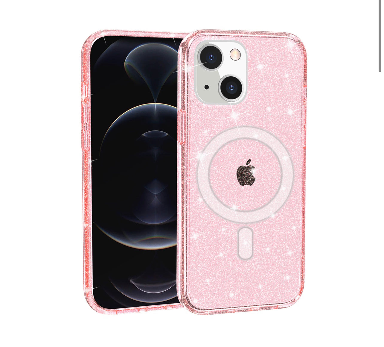 iPhone 13 6.1 MegSafe Compatible Glitter Ultra Thick 3mm Transparent Hybrid Case Cover - Pink