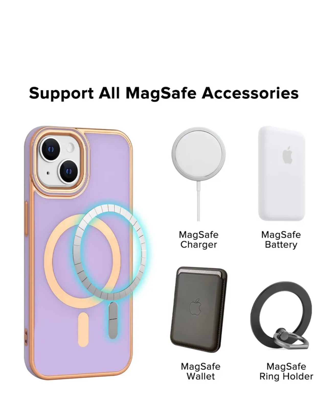 For Apple iPhone 14 TPU Impact Rugged MagSafe Cover Case w/Gold Bumper