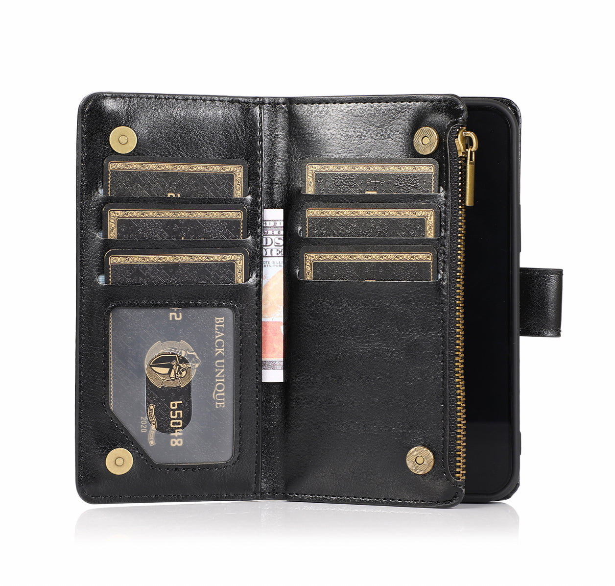 Samsung A14 5G Luxury Wallet Card ID Zipper Money Holder Case Cover - Black