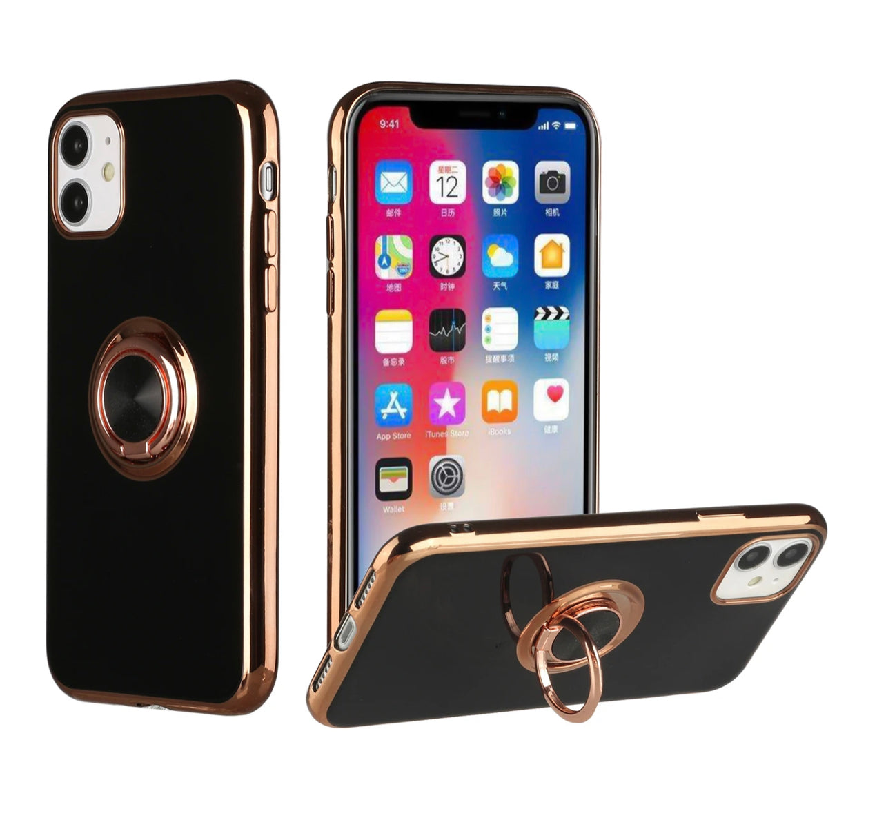 Ring Stand Case Cover for Apple iPhone 12 Pro-Black