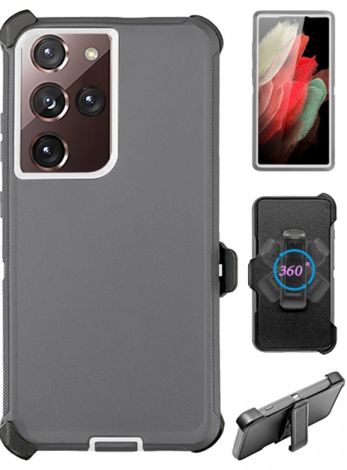 Heavy Duty Shockproof Case for Galaxy S21 Ultra - Gray/White