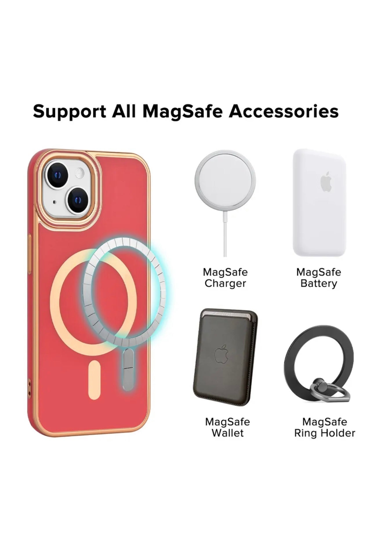 For Apple iPhone 14 Plus TPU Impact Shockproof MagSafe Cover Case w/Gold Bumper