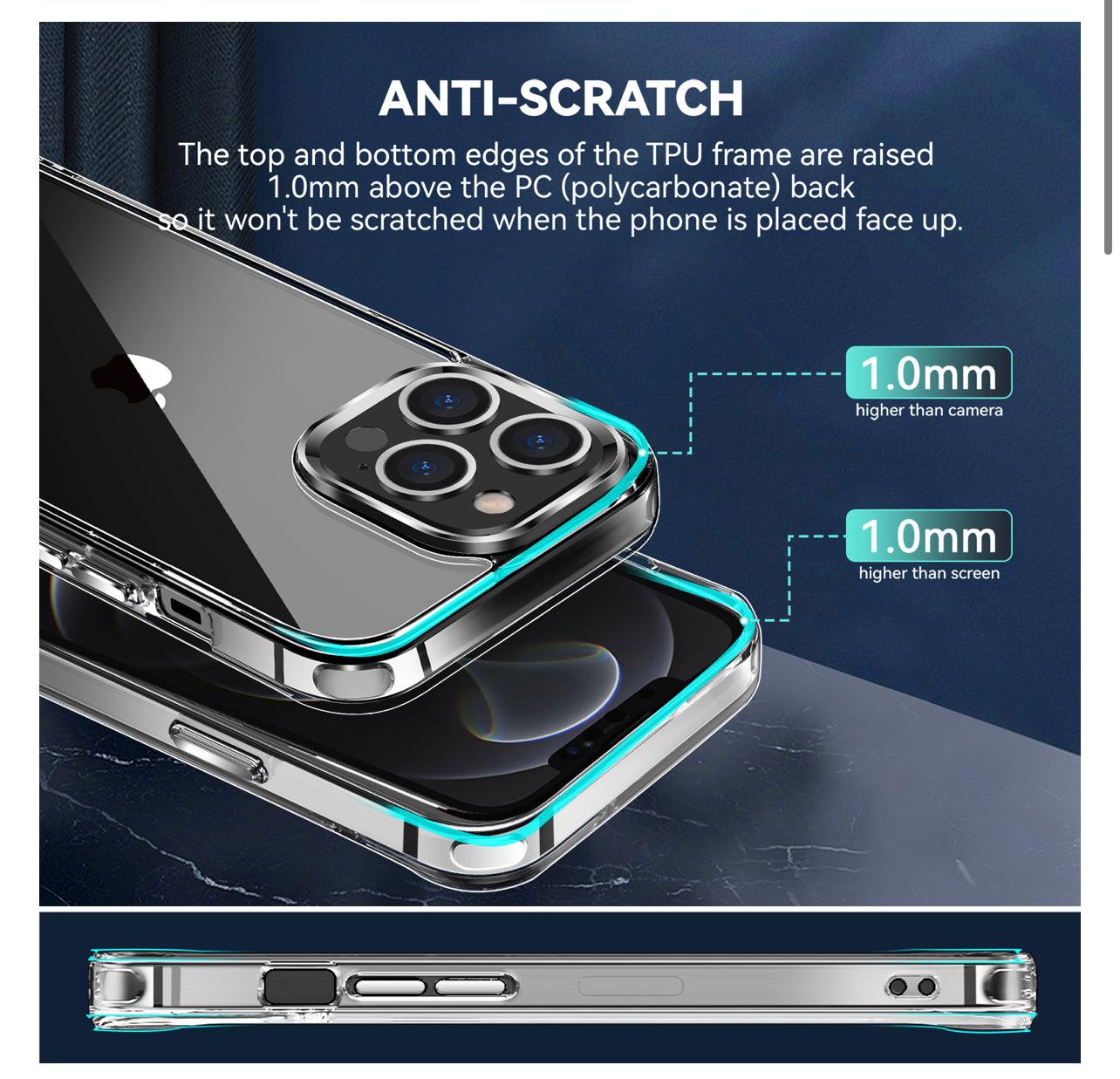 iPhone 14 PRO MAX 6.7” PURE CRYSTAL Transparent Thick 2.0mm ShockProof Chromed Buttons Case Cover - Clear