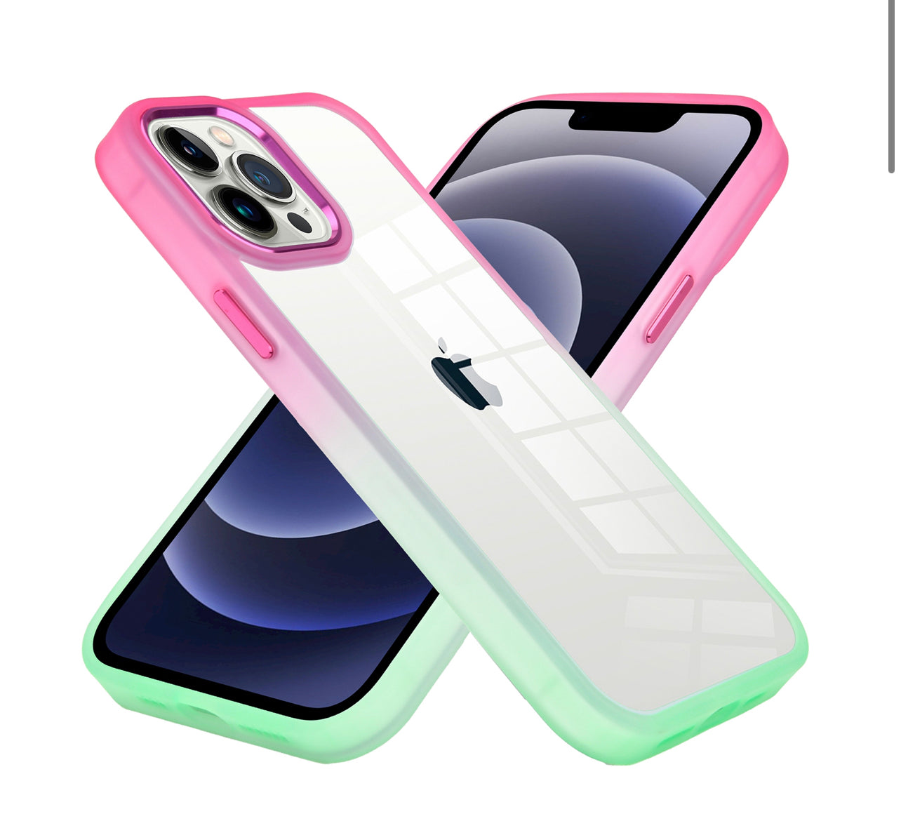 iPhone 14 PRO 6.1" Radiant Two Tone Transparent Thick Hybrid Case Cover - Hot Pink/Teal