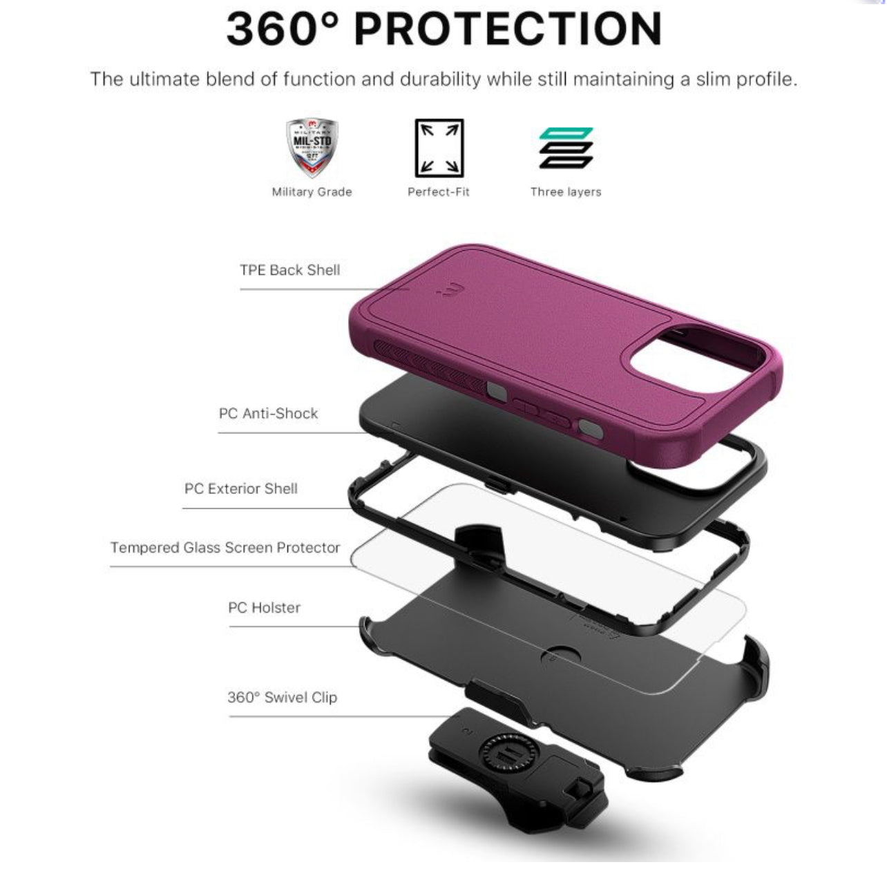 iPhone 13 (6.1) Heavy Duty Case W/ Tempered Glass