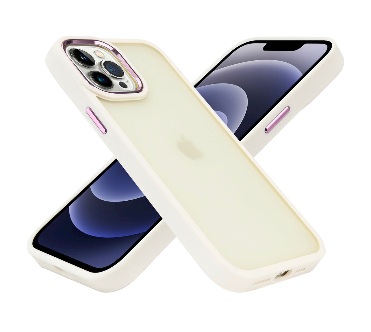 iPhone 14 PRO MAX 6.7" Acrylic Metal Button Hybrid Case Cover - Beige