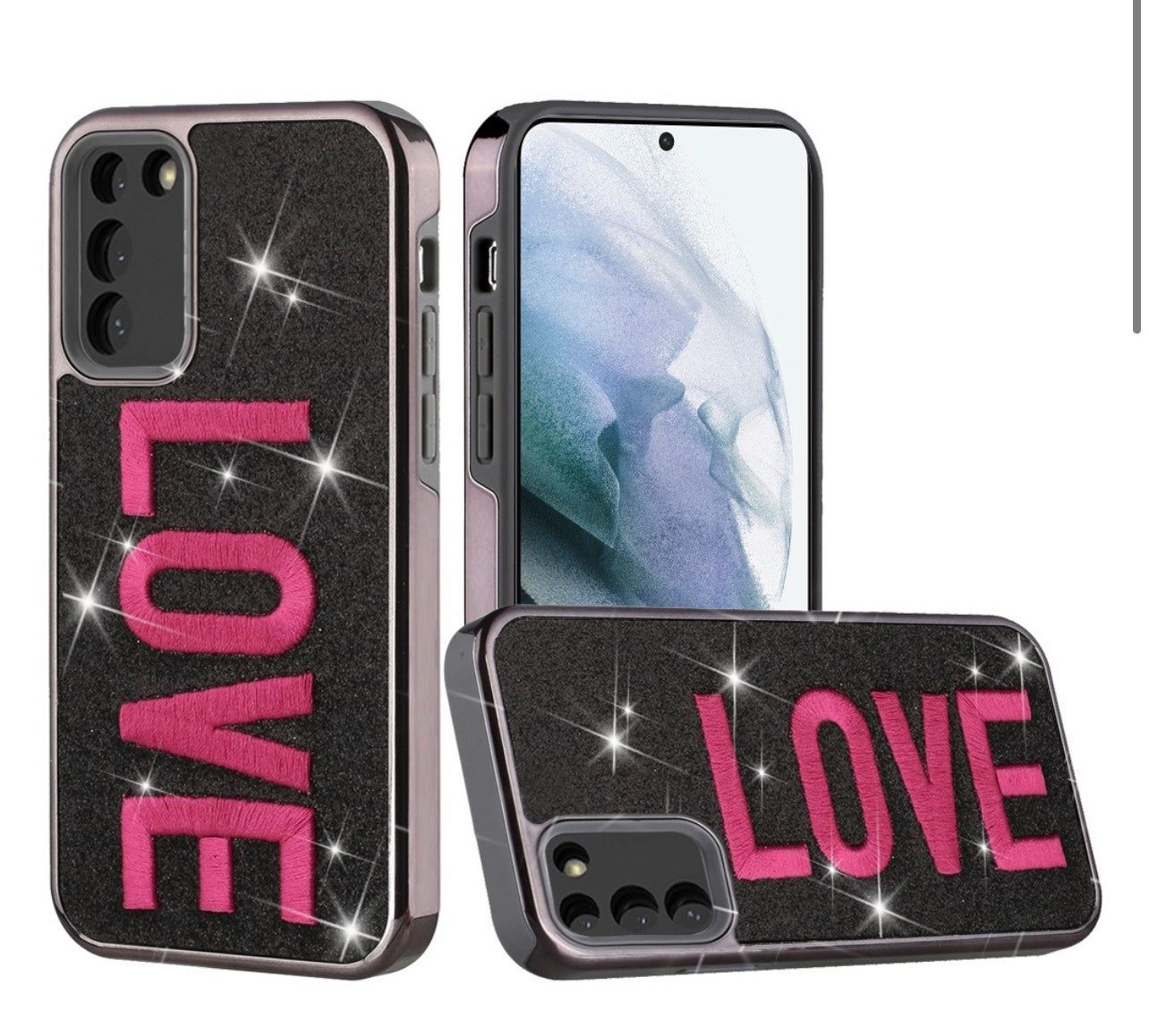 Galaxy S22 Bling Glitter Chrome Hybrid Case Cover