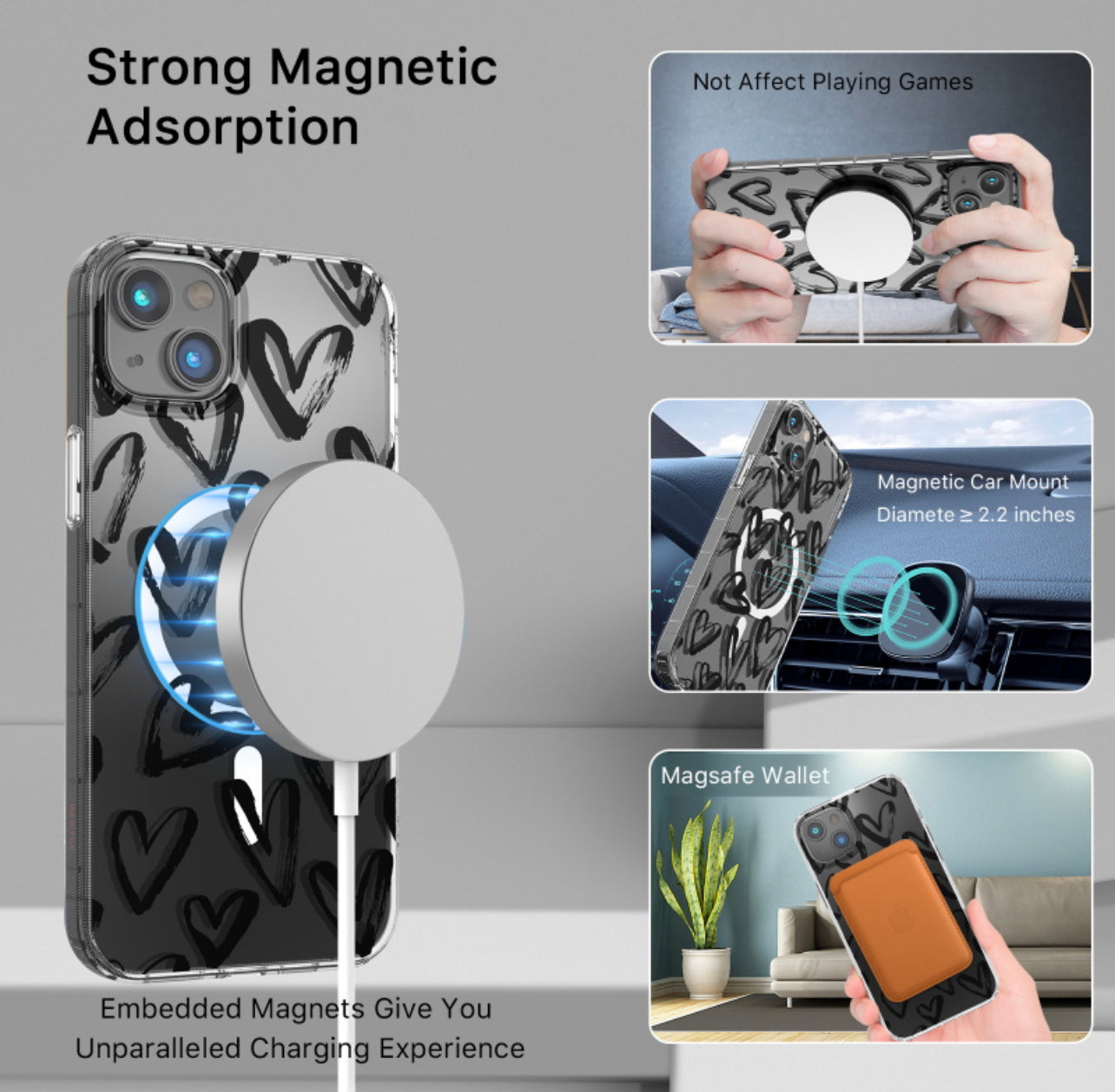 MyBat Pro Mood Series MagSafe Case for Apple iPhone 14 (6.1) - Black Hearts