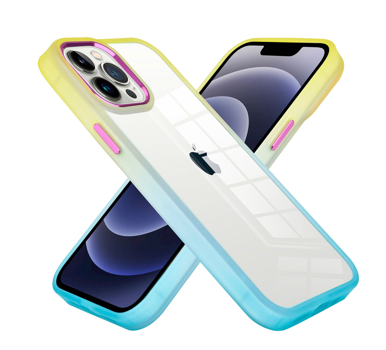 iPhone 14 PRO MAX 6.7" Radiant Two Tone Transparent Thick Hybrid Case Cover - Yellow/Light Blue