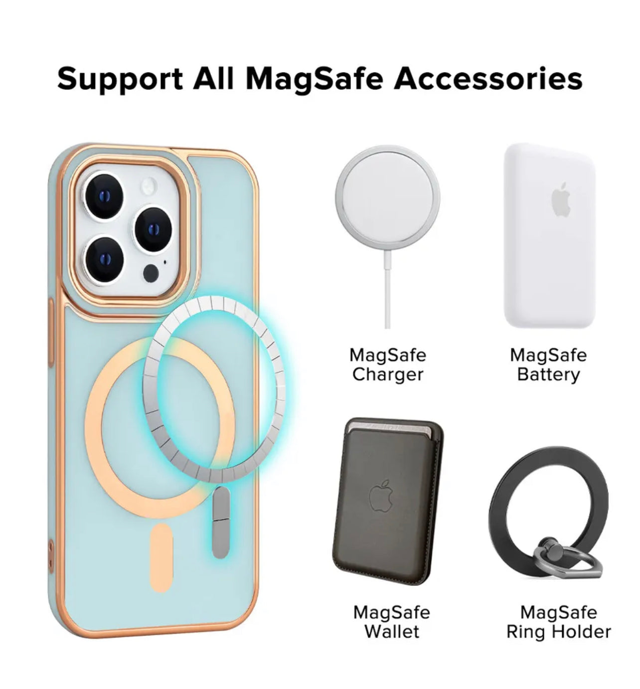 For Apple iPhone 14 Pro Max - TPU Impact Rugged MagSafe Cover Case w/Gold Bumper