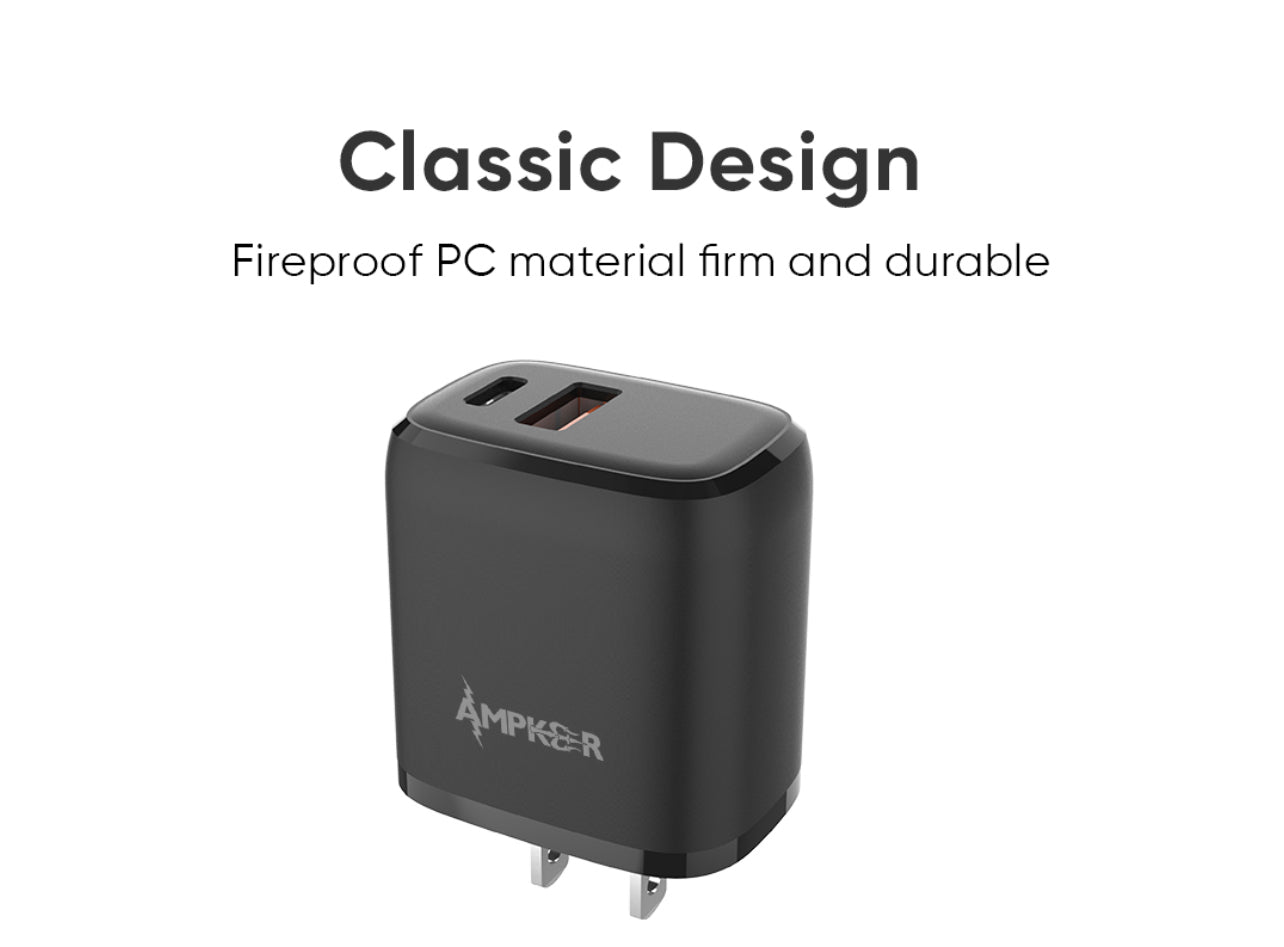 Dual Port Wall Adapter QC 3.0 + PD 20W Fast Charging