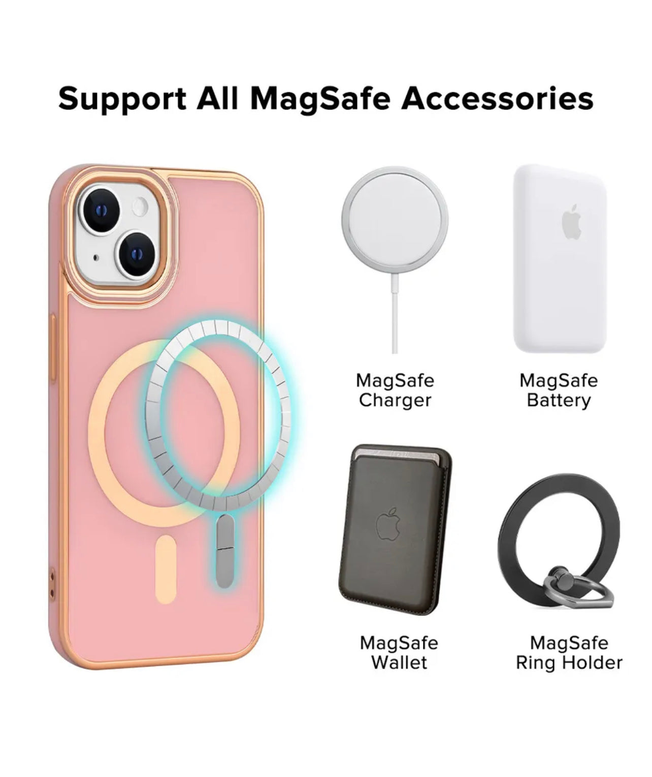 For Apple iPhone 14 TPU Impact Rugged MagSafe Cover Case w/Gold Bumper