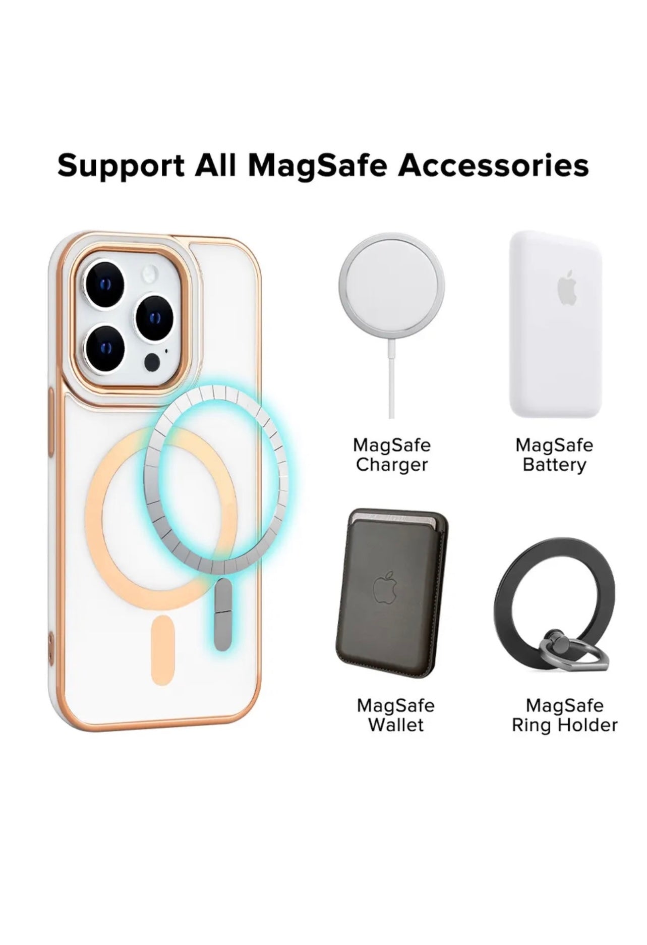 For Apple iPhone 14 Pro - TPU Impact Rugged MagSafe Cover Case w/Gold Bumper