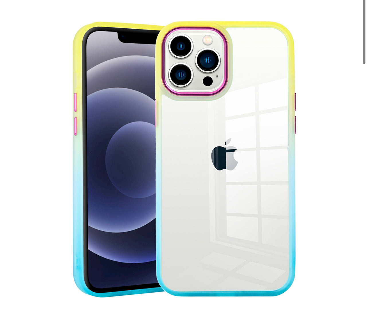 iPhone 14 PRO 6.1" Radiant Two Tone Transparent Thick Hybrid Case Cover - Yellow/Light Blue