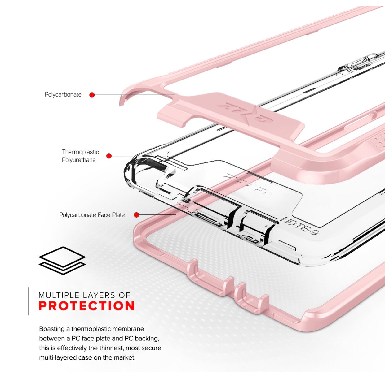 Samsung Galaxy Note 9 Zizo ION Triple Layered Hybrid Case w/ Tempered Glass Screen Protector - Rose Gold / Silver