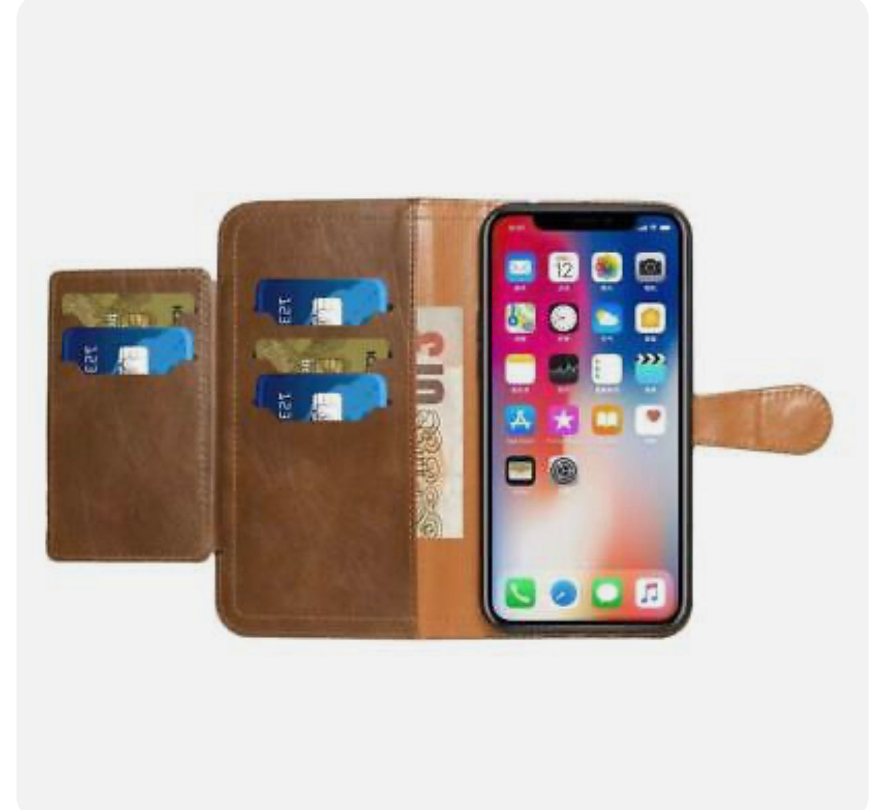 iPhone 14 6.1" Premium Wallet MultiCard Holder Money Zipper With Magnetic Flap - Brown