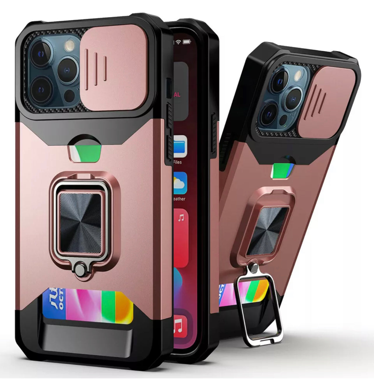 iPhone 13 6.1 Ring Stand Case W/ Card Holder And Camera Cover