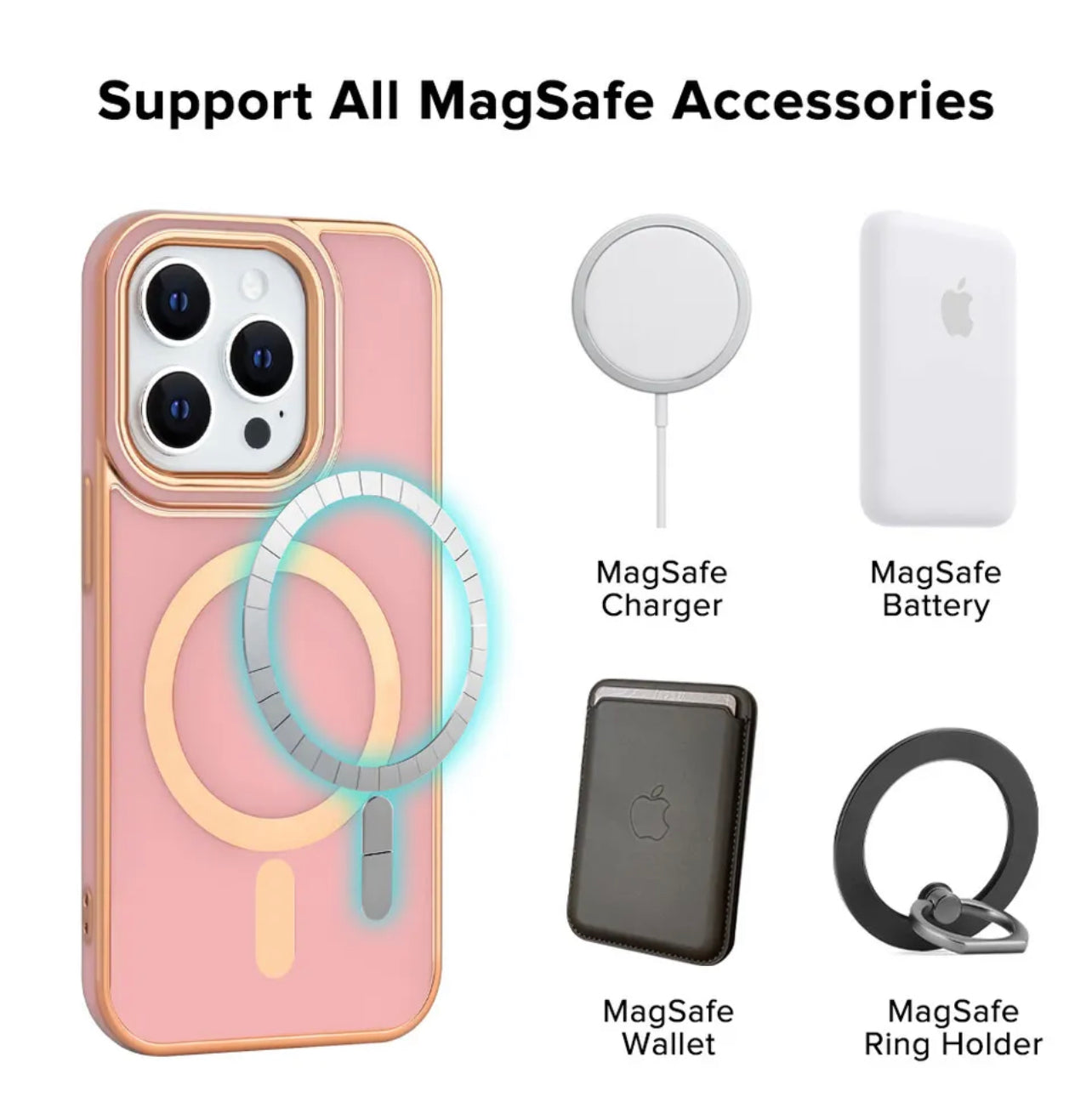 For Apple iPhone 14 Pro Max - TPU Impact Rugged MagSafe Cover Case w/Gold Bumper