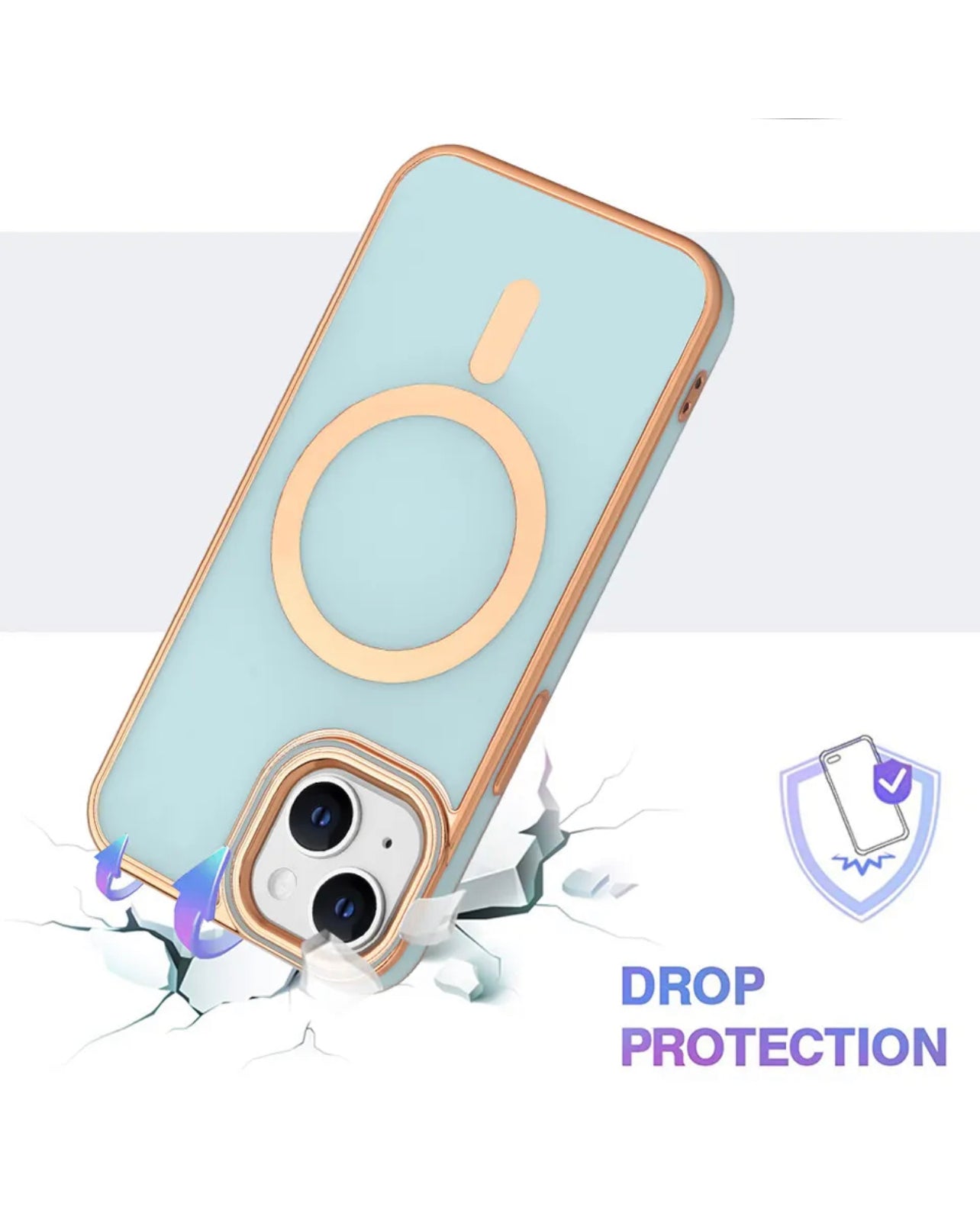 For Apple iPhone 14 TPU Impact Rugged MagSafe Cover Case w/Gold Bumper