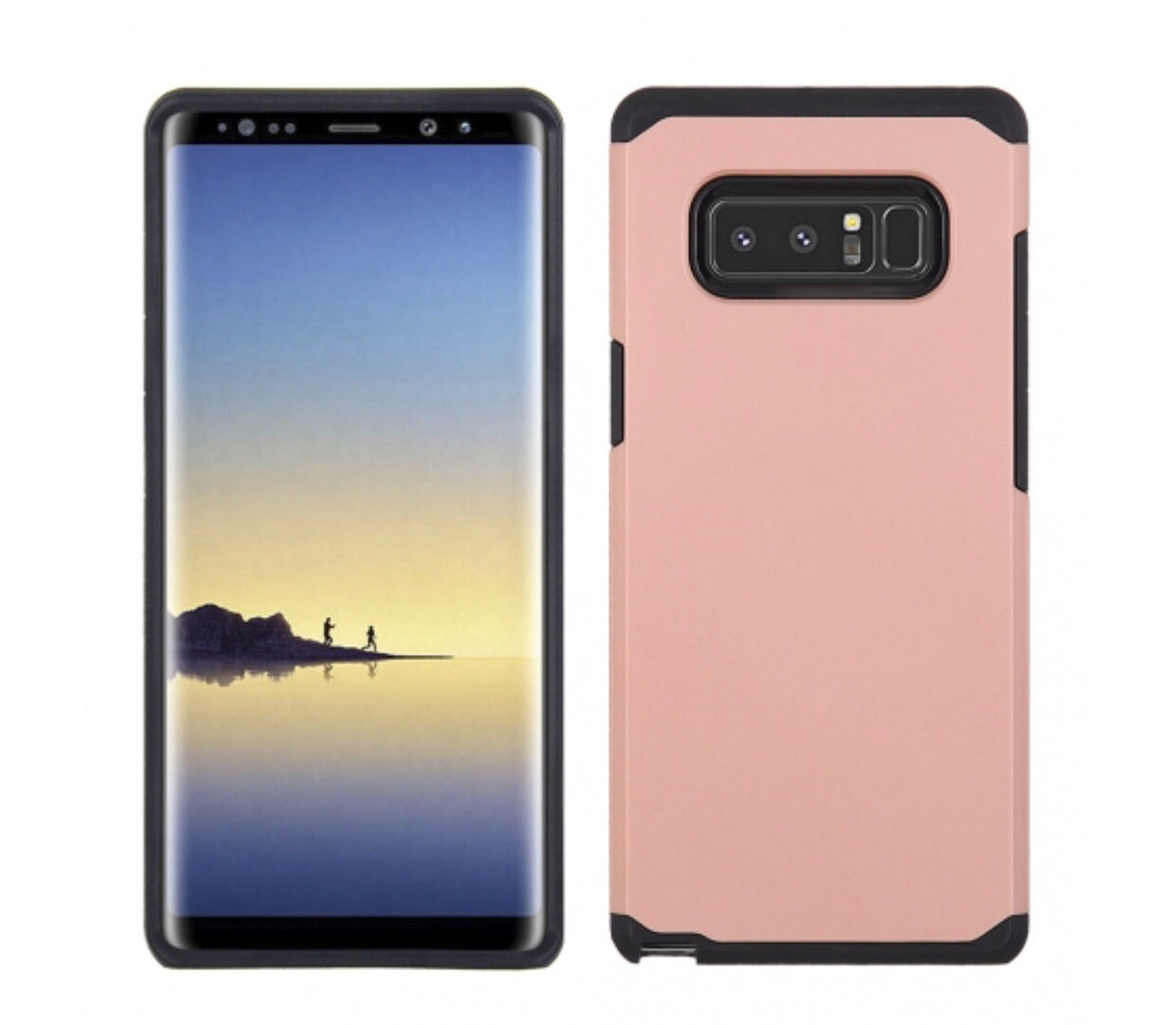 SAMSUNG GALAXY NOTE 8 - SOLID ROSE GOLDEN HONEY LEATHER BACK COVER ON BLACK TPU SKIN