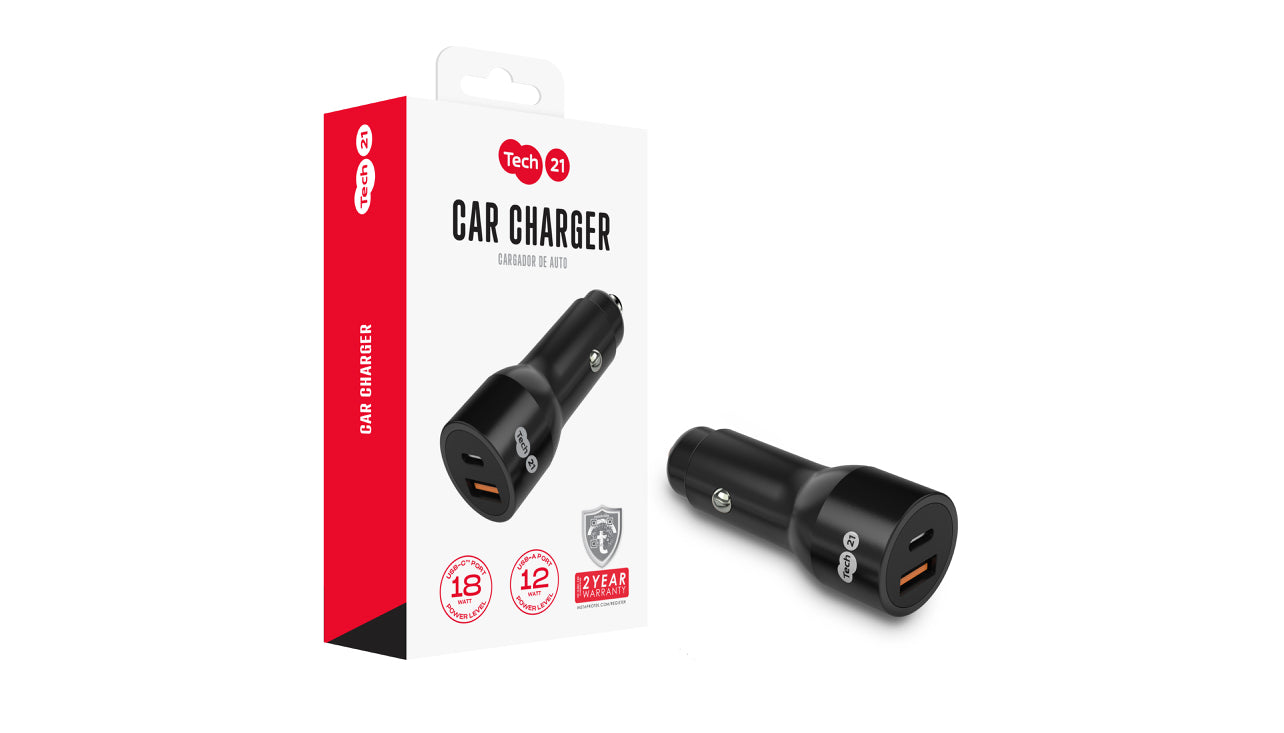 TECH21 30W DUAL PORT USB-C / USB-A CAR CHARGER