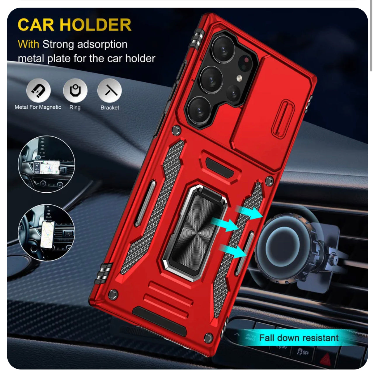 Samsung S23 Plus Ultra 5G Magnetic Ring Stand Camera Slide Case Cover