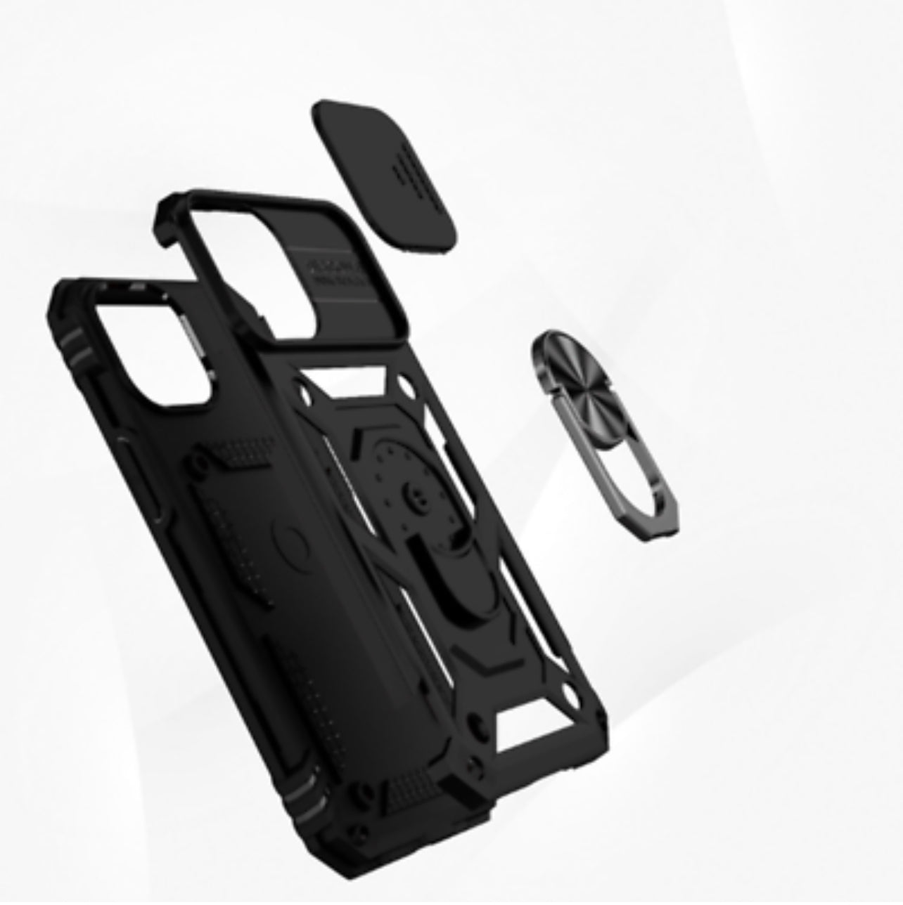 iPhone 14 PRO 6.1” Camera Push Magnetic Ring Stand Hybrid Case Cover - Black