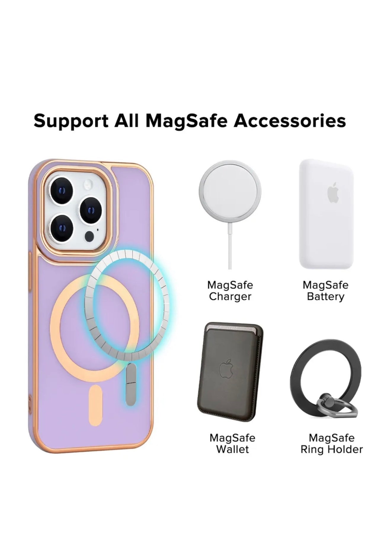 For Apple iPhone 14 Pro Max - TPU Impact Rugged MagSafe Cover Case w/Gold Bumper