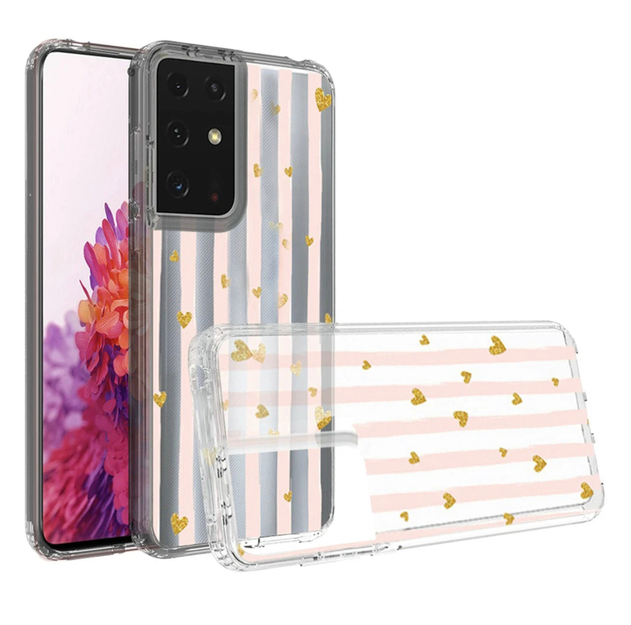 For Samsung s21 Ultra, s30 Ultra Design Transparent Bumper Hybrid Case Cover - Gold Love Stripes KADBM-S30Ultra-GLS