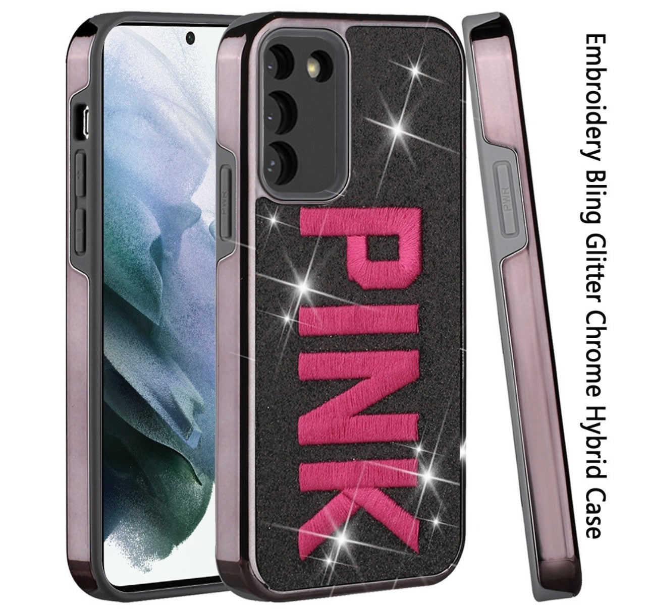 Samsung Galaxy s22 Ultra Pink Embroidery Bling Case