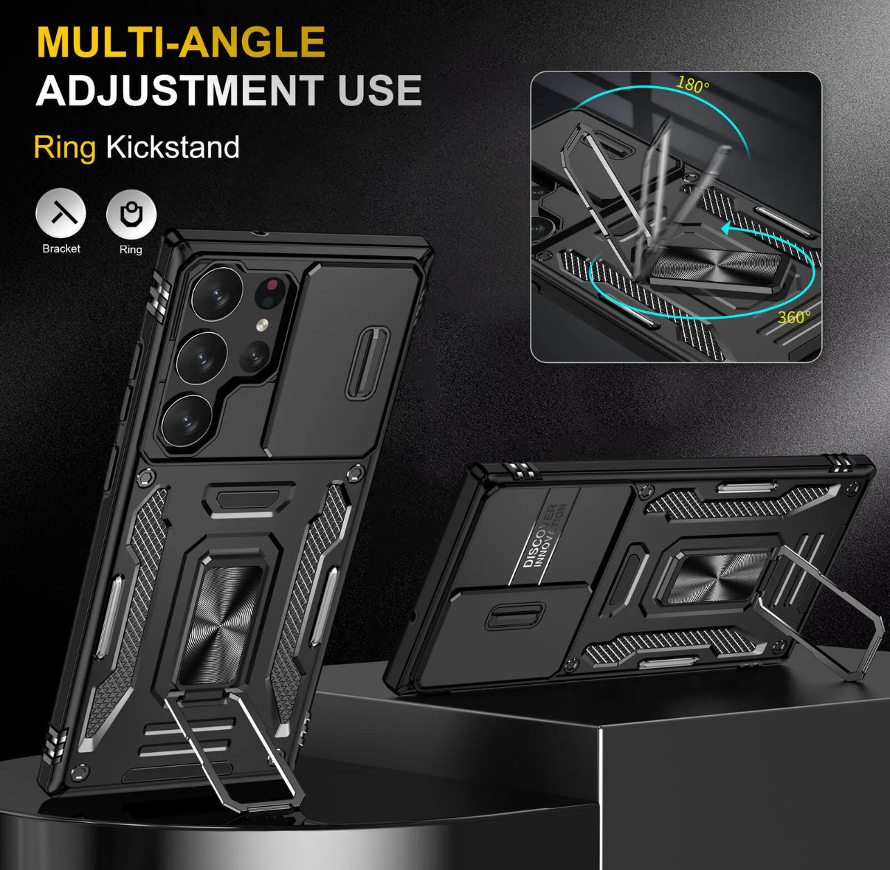 Samsung S23 Plus Ultra 5G Magnetic Ring Stand Camera Slide Case Cover