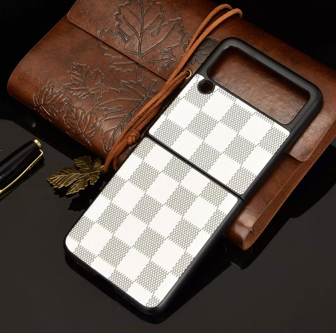 Samsung Galaxy Z Flip 3 5G Slim Folding Plaid PU Leather Case