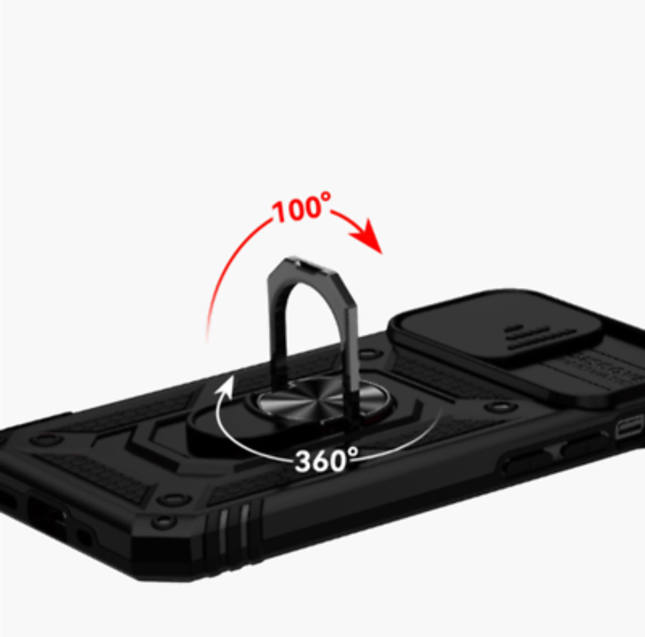 iPhone 14 PRO 6.1” Camera Push Magnetic Ring Stand Hybrid Case Cover - Black